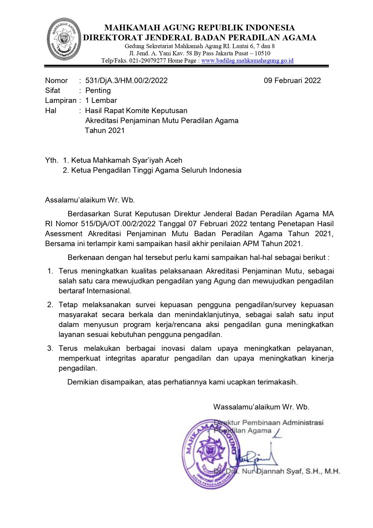 Surat Pemberitahuan APM 2021